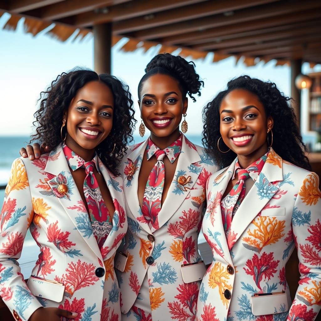 Coral Reef Suits at Beach Bar: Photorealistic Image