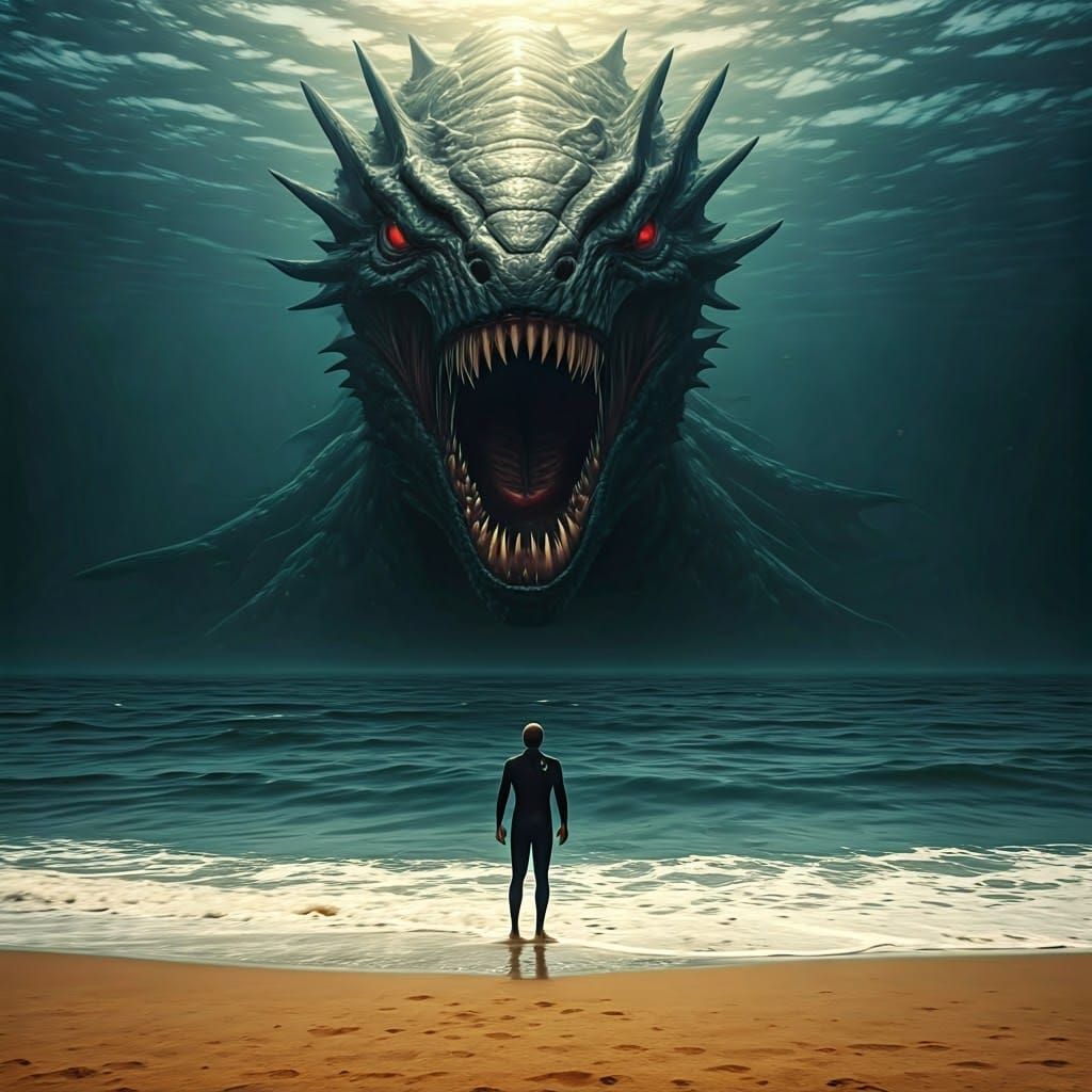 Cosmic Horror: Swimmer Confronts Jormungandr-Inspired Sea Mo...