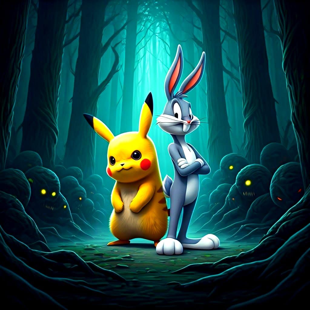 Pikachu and Bugs Bunny Battle Monsters