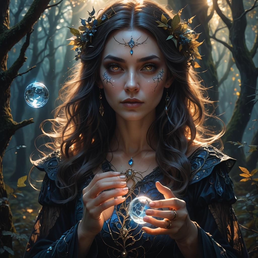 Fantasy Witch Portrait in Mystical Forest