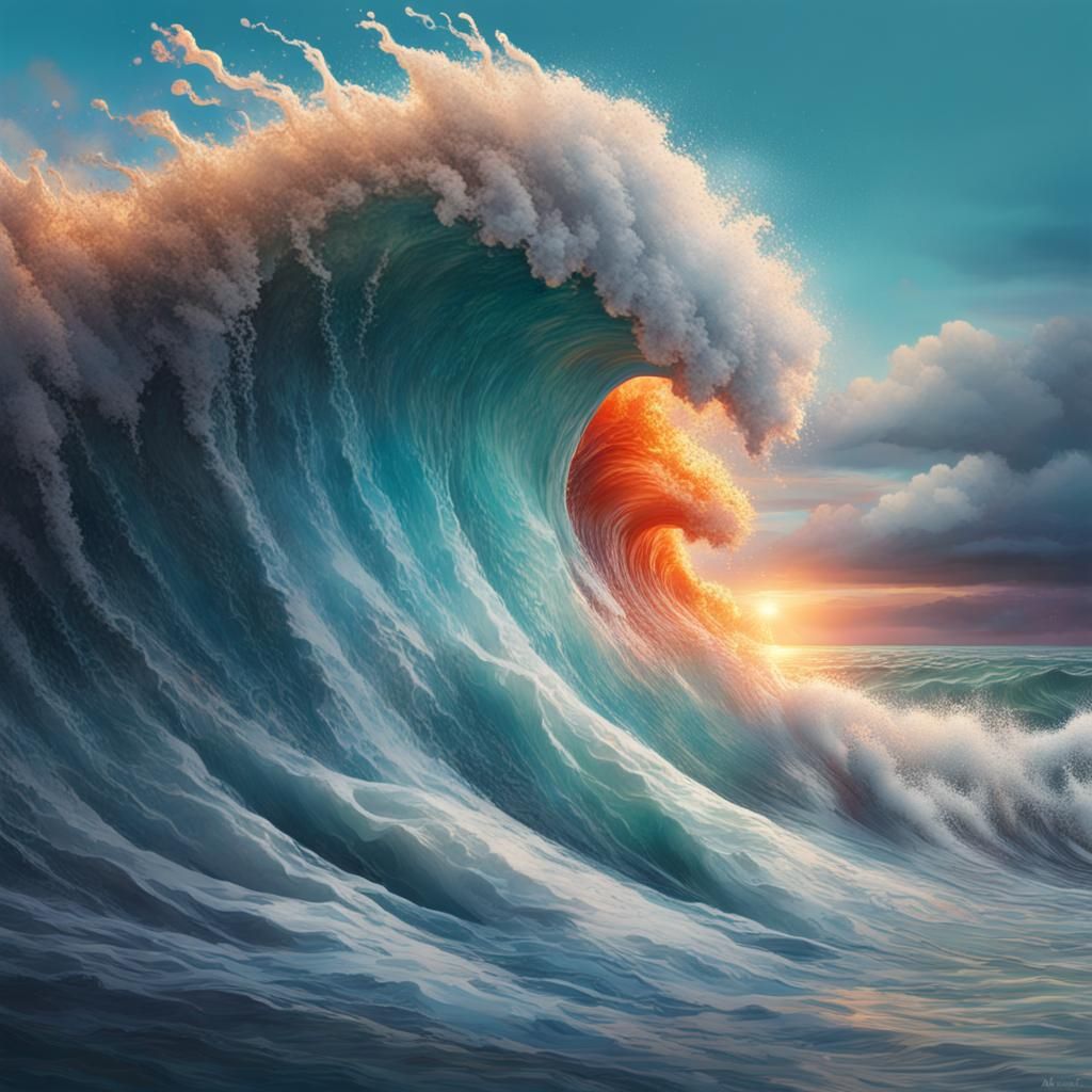 Hyperrealistic Tsunami Wave Crashing on Shore