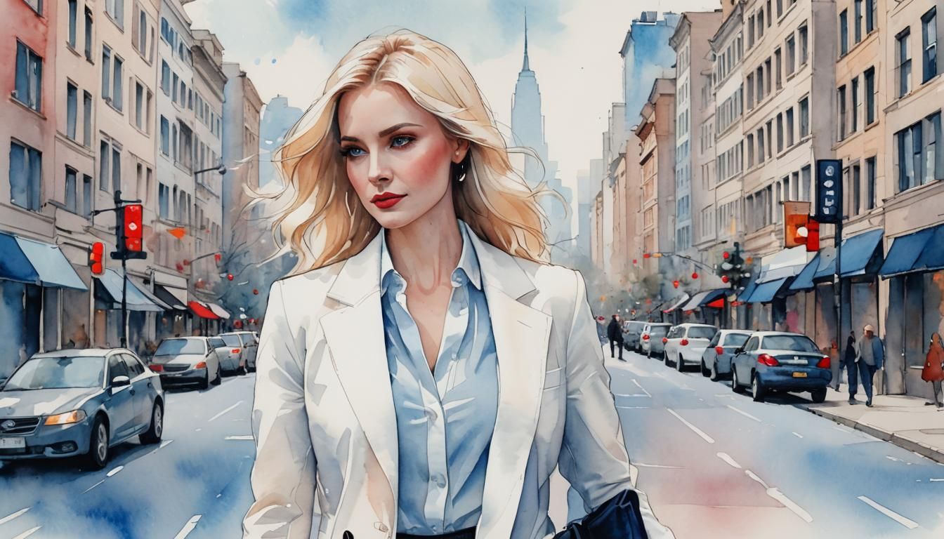 Minimalist Fashion Sketch of Woman in City Street