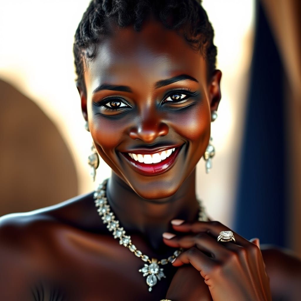 Elegant Dark Skinned Woman in Cartier Style Jewelry