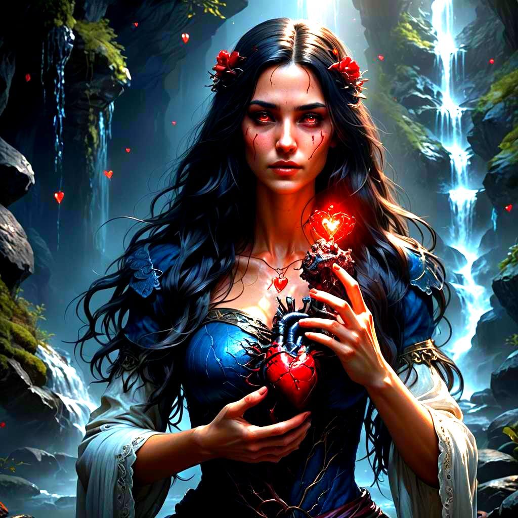 Woman Holding Heart: Detailed Fantasy Art