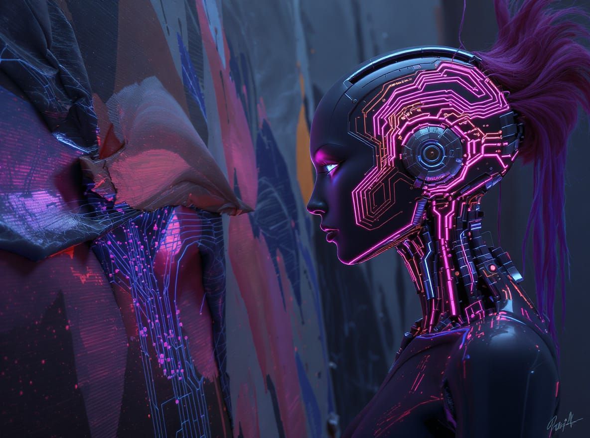 Futuristic AI Artist Creating Beauty in Dystopia