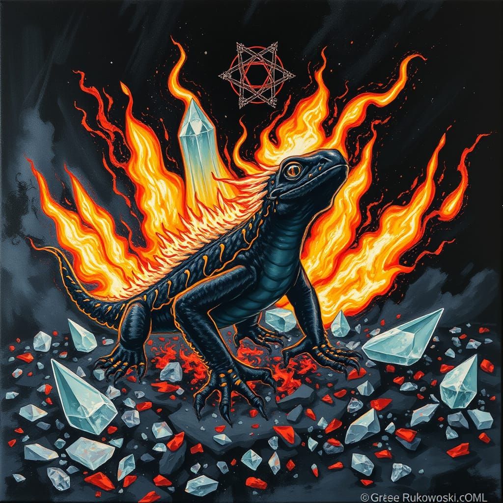 Fire Salamander Drake in Gothic Surrealist Style
