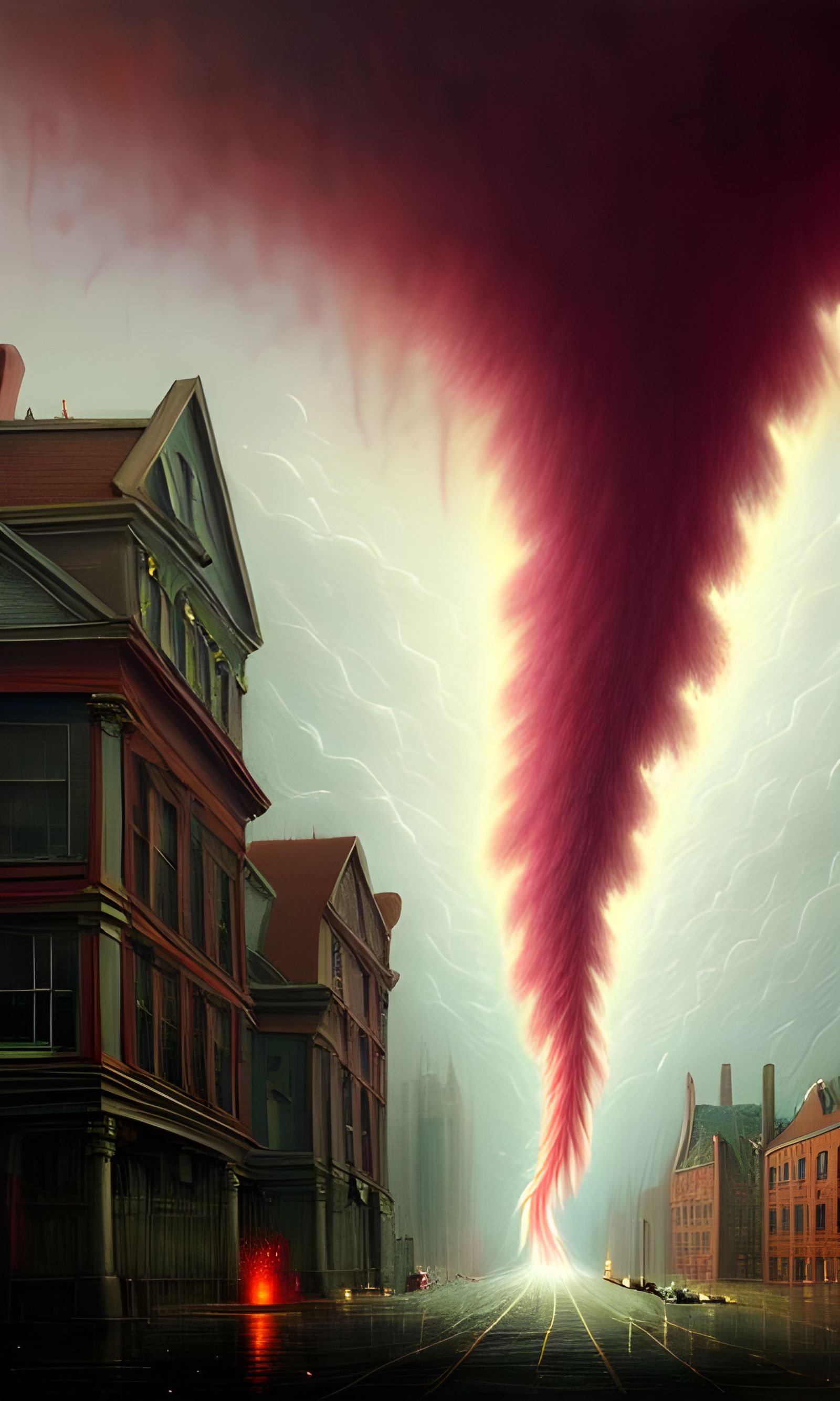 Surreal City Tornado Art, Ukiyo-e Style