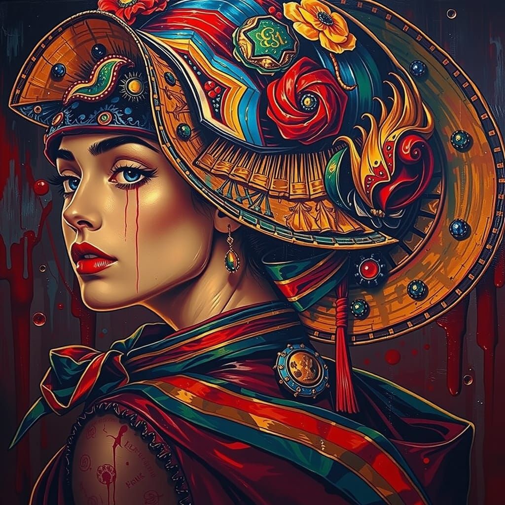 Black And White Portrait Of A Woman With Crimson Accent