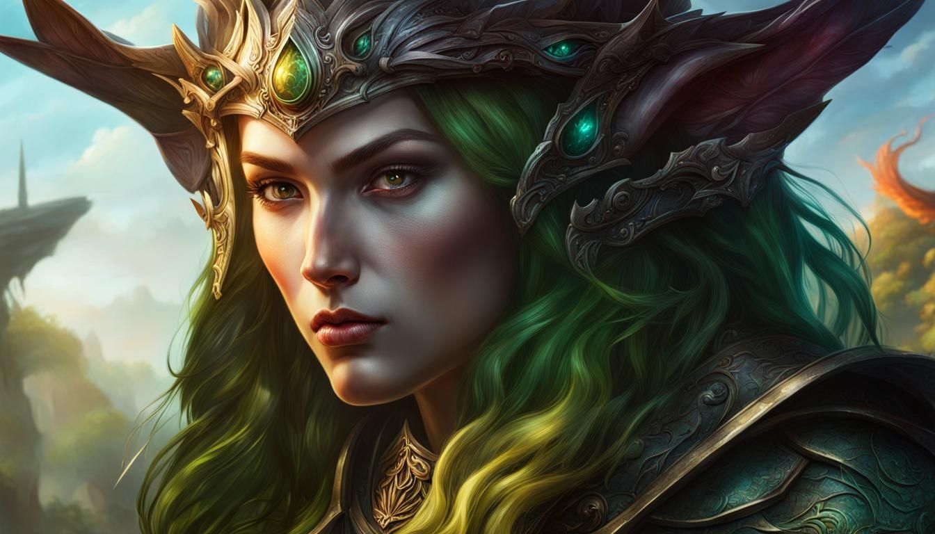 Elf-Titan Hybrid in Hyperrealistic Splash Art