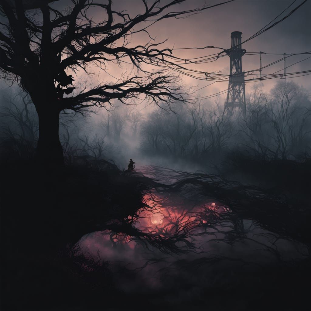 Dark Goth Model Amidst Broken Glass