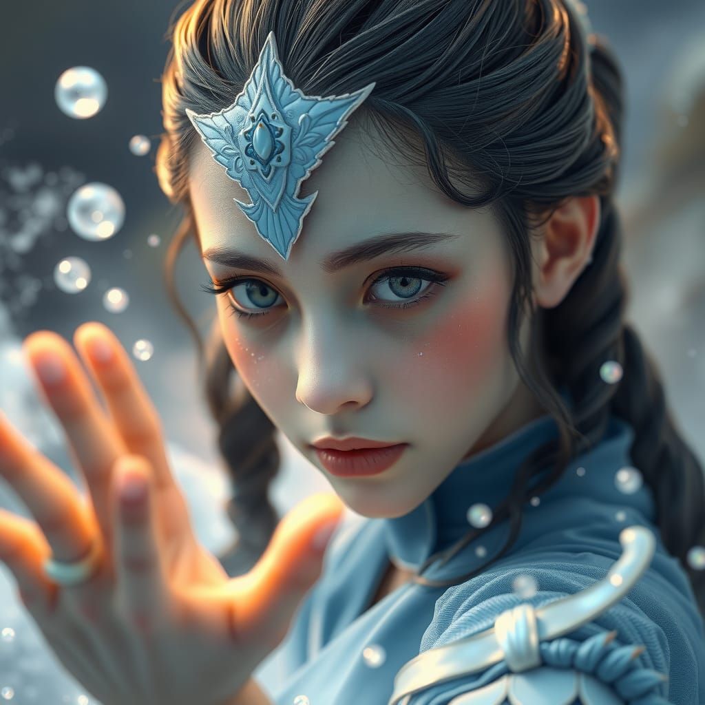 Katara Water Bending Close-up in Dreamlike Style