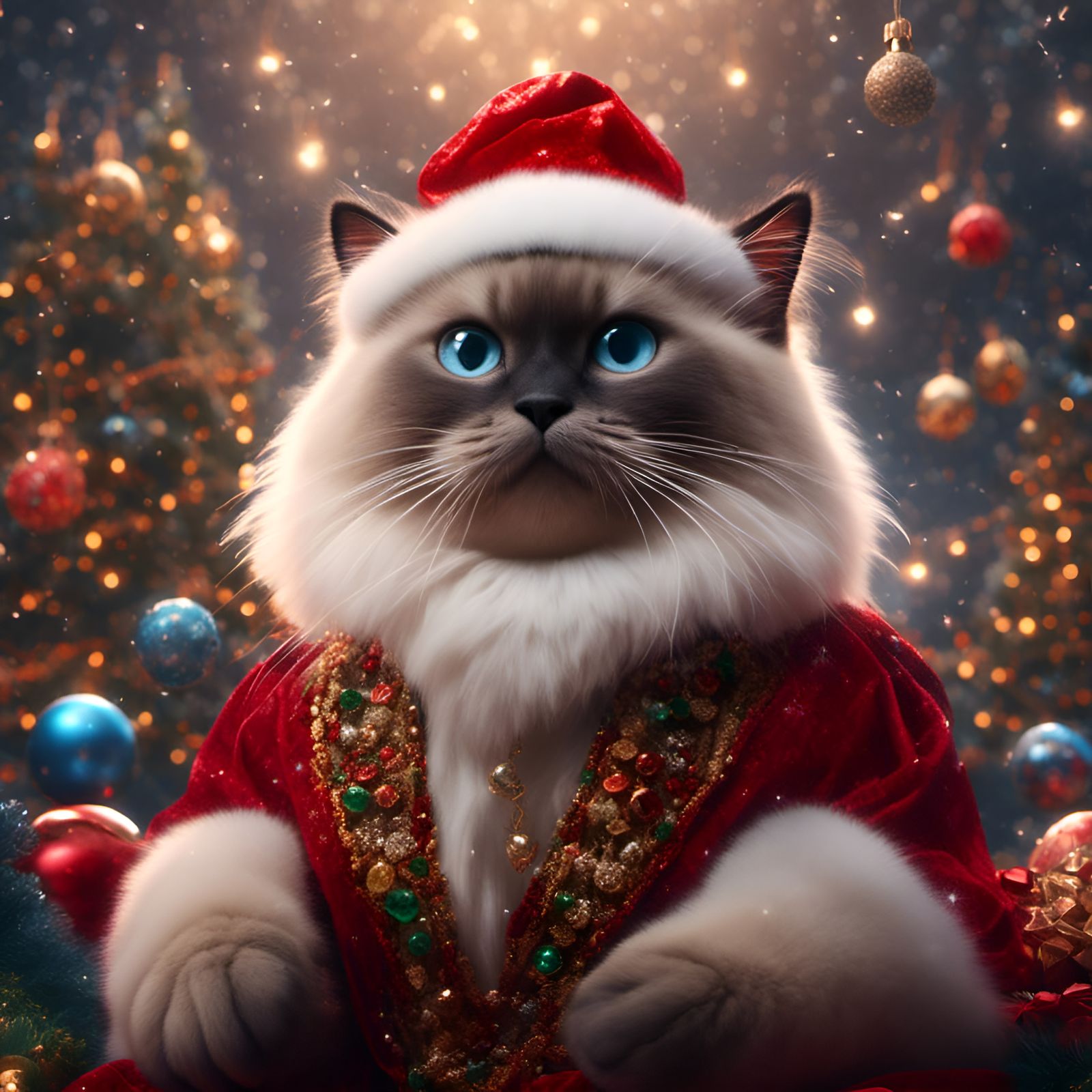 Festive Seal-Point Birman Cat Celebrates Christmas