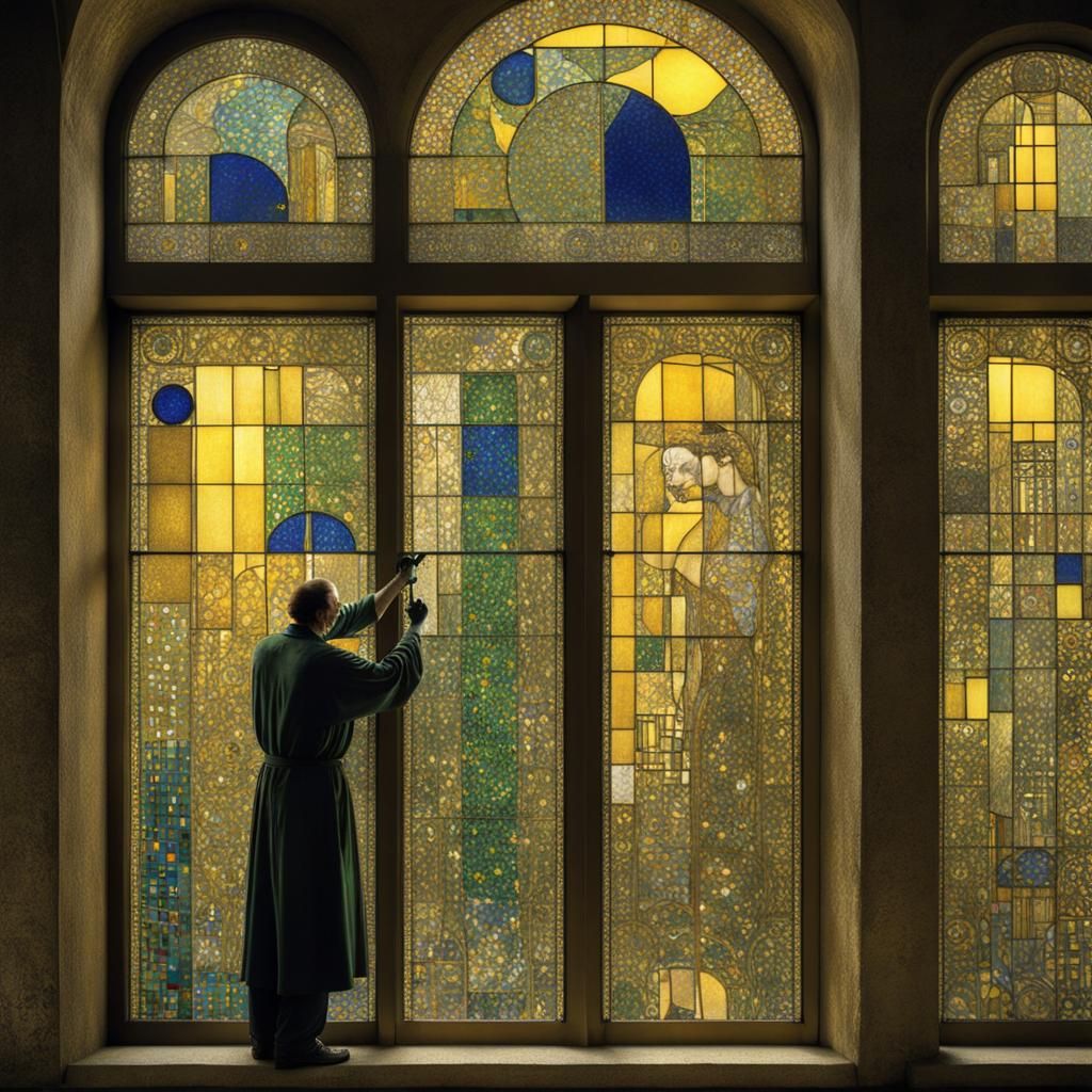 Craftsman Builds Stained-Glass Window in Klimt Style
