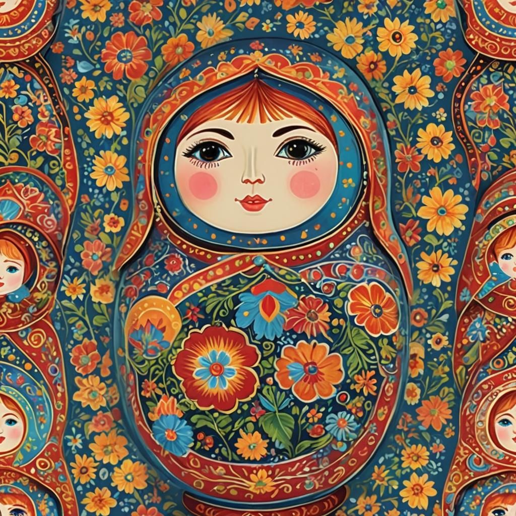 Brightly Colored Russian Doll Painting