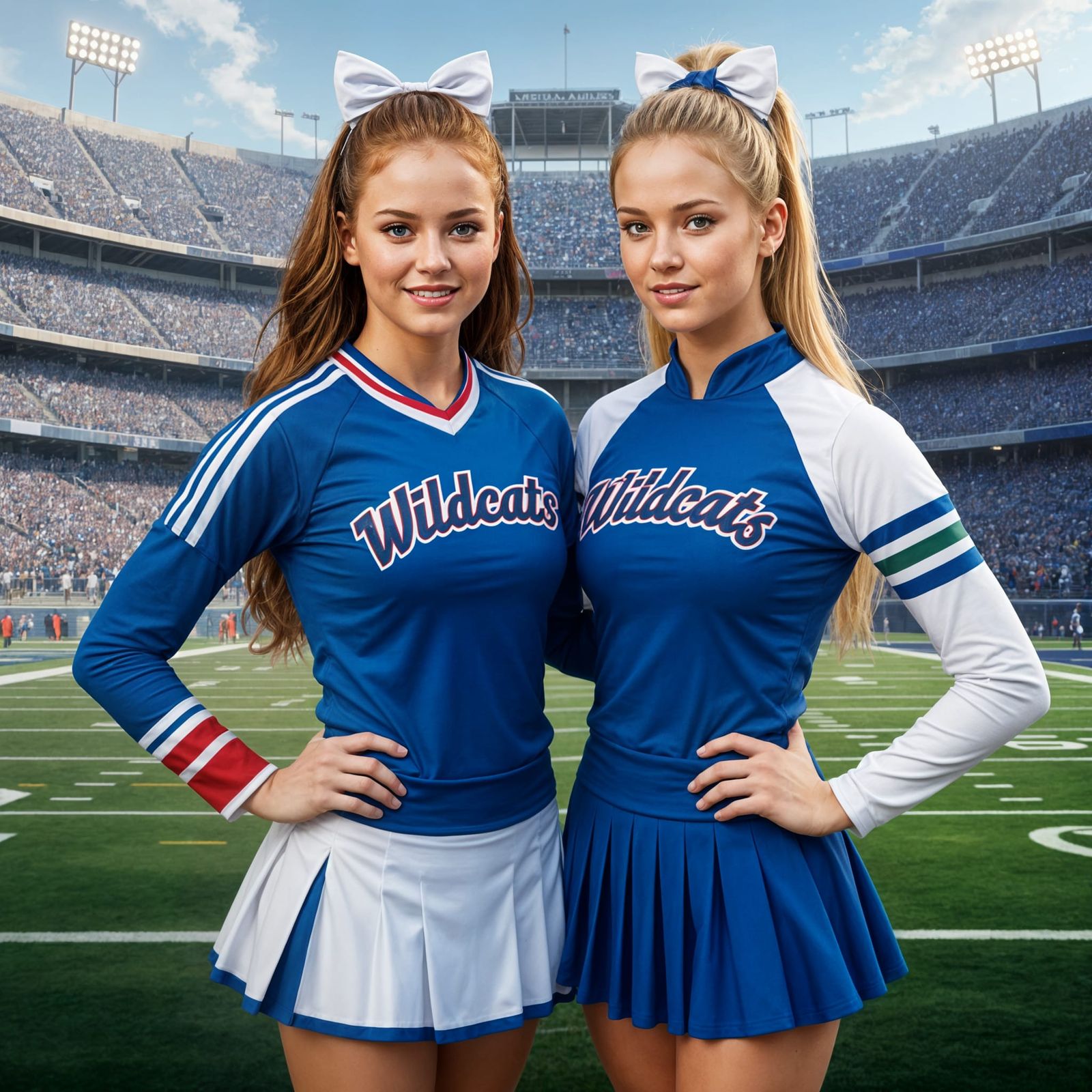 Cheerleaders In Wildcats Uniforms At Football Stadium