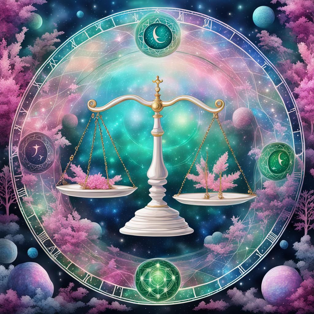 Libra Zodiac Scales in Holographic Cosmic Art