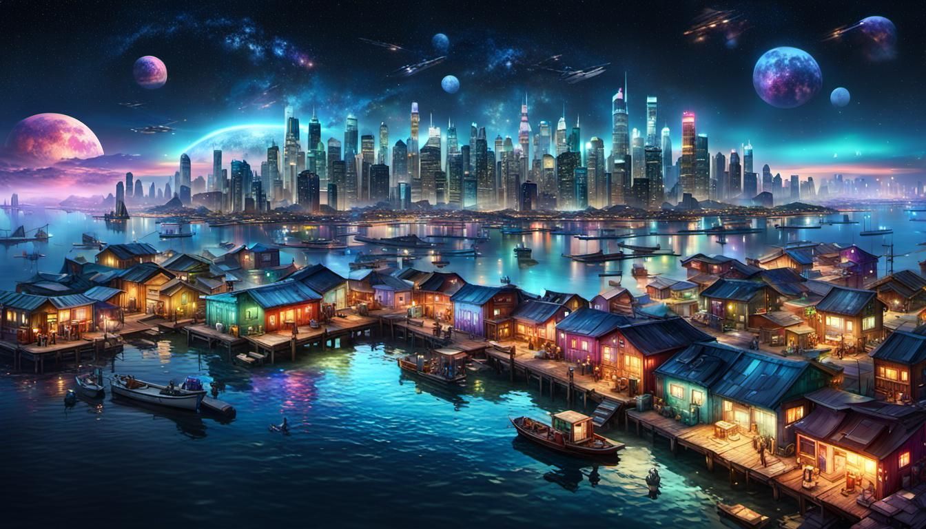 Vibrant Shanty Town Meets Modern Cityscape