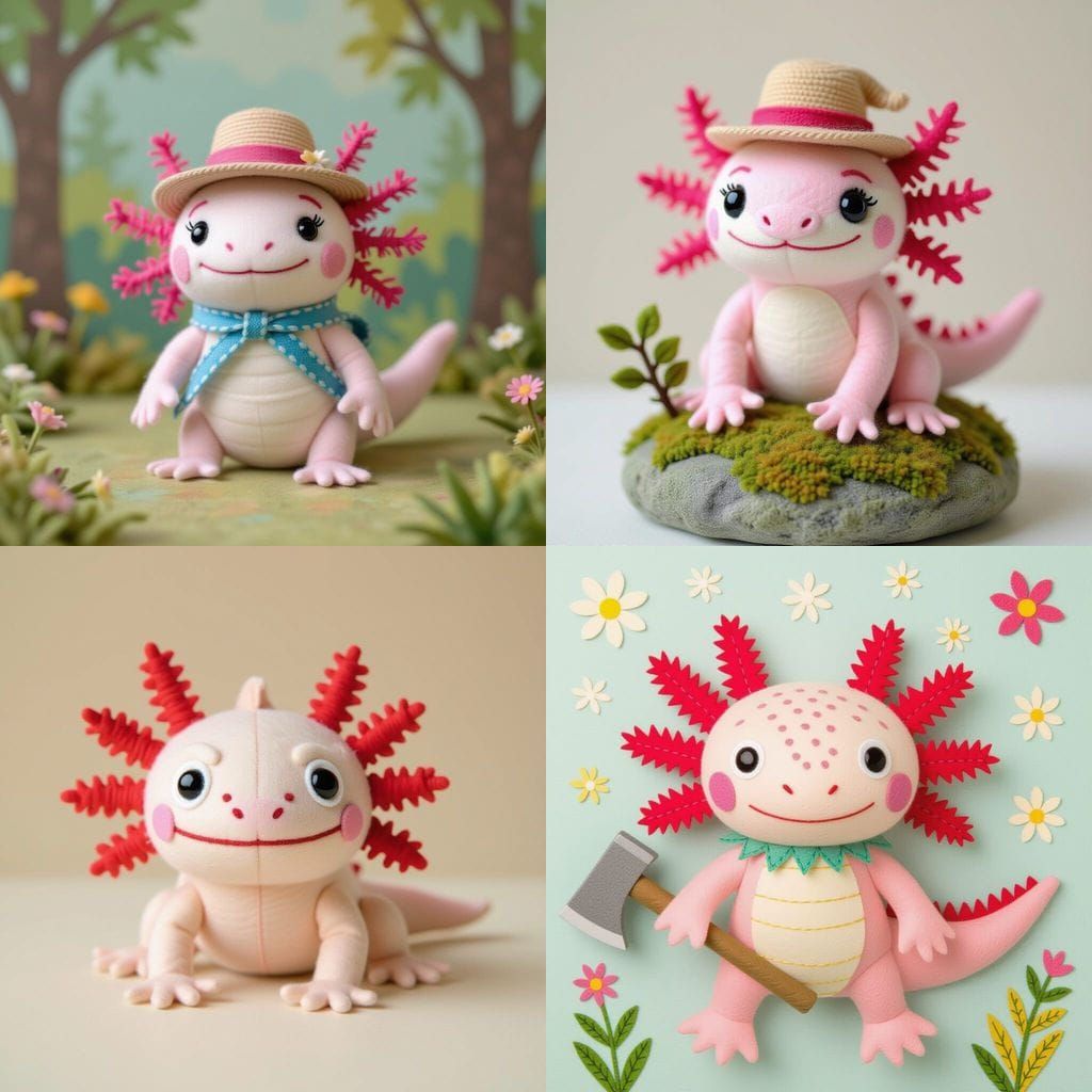 Felt Puppet of an Axolotl