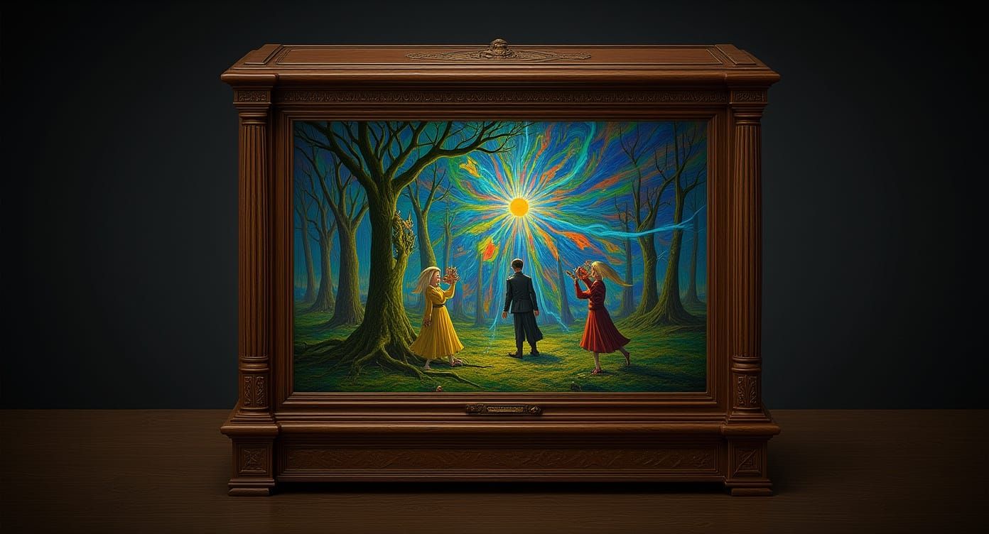 Enchanted Music Box Blooms Light and Color in Fantasy Art