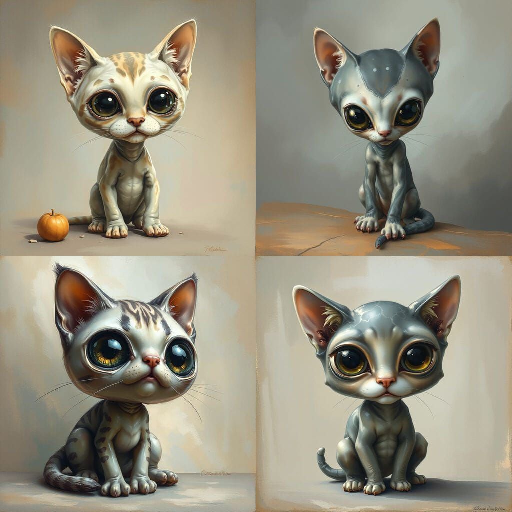 Dreamlike Whimsy: Alien Kitten Hybrid in Soft Surreal Landsc...