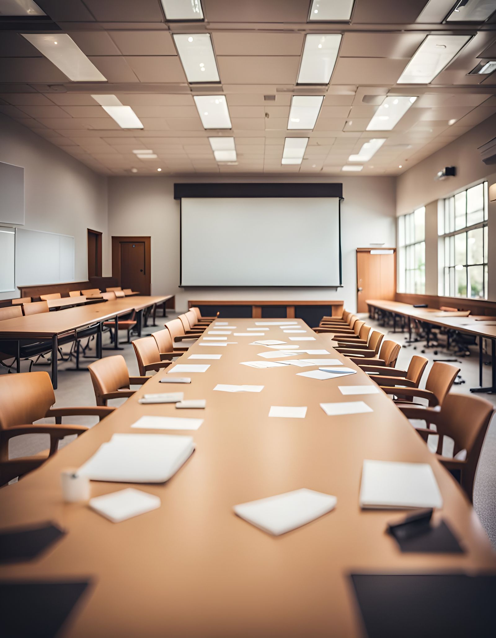 Lecture Hall with Complex Math Formula on Whiteboard