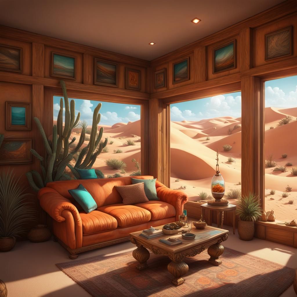 Cozy Den with Desert Terrarium, Art Nouveau Style
