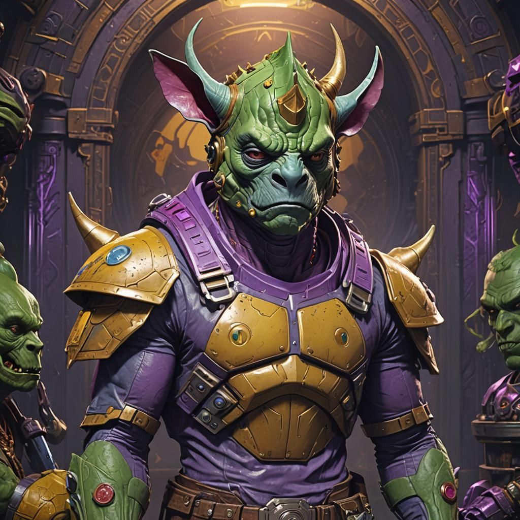 Rhino Skrull Greedo Hybrid in Dark Fantasy Style