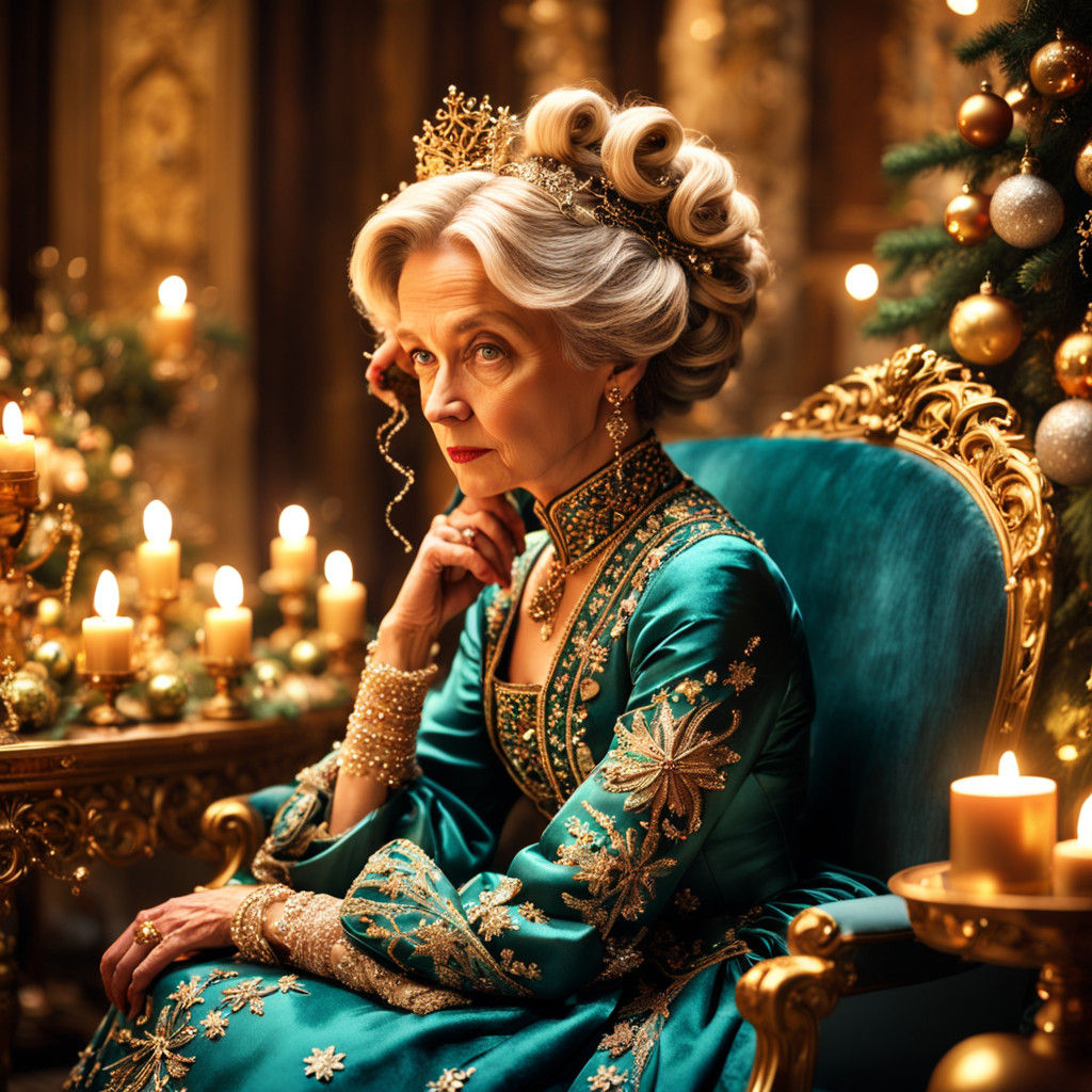 Regal Lady in Opulent Christmas Splendor