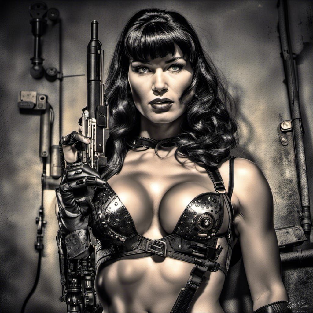 Bettie Page as Sarah Connor Hyperrealistic Portrait