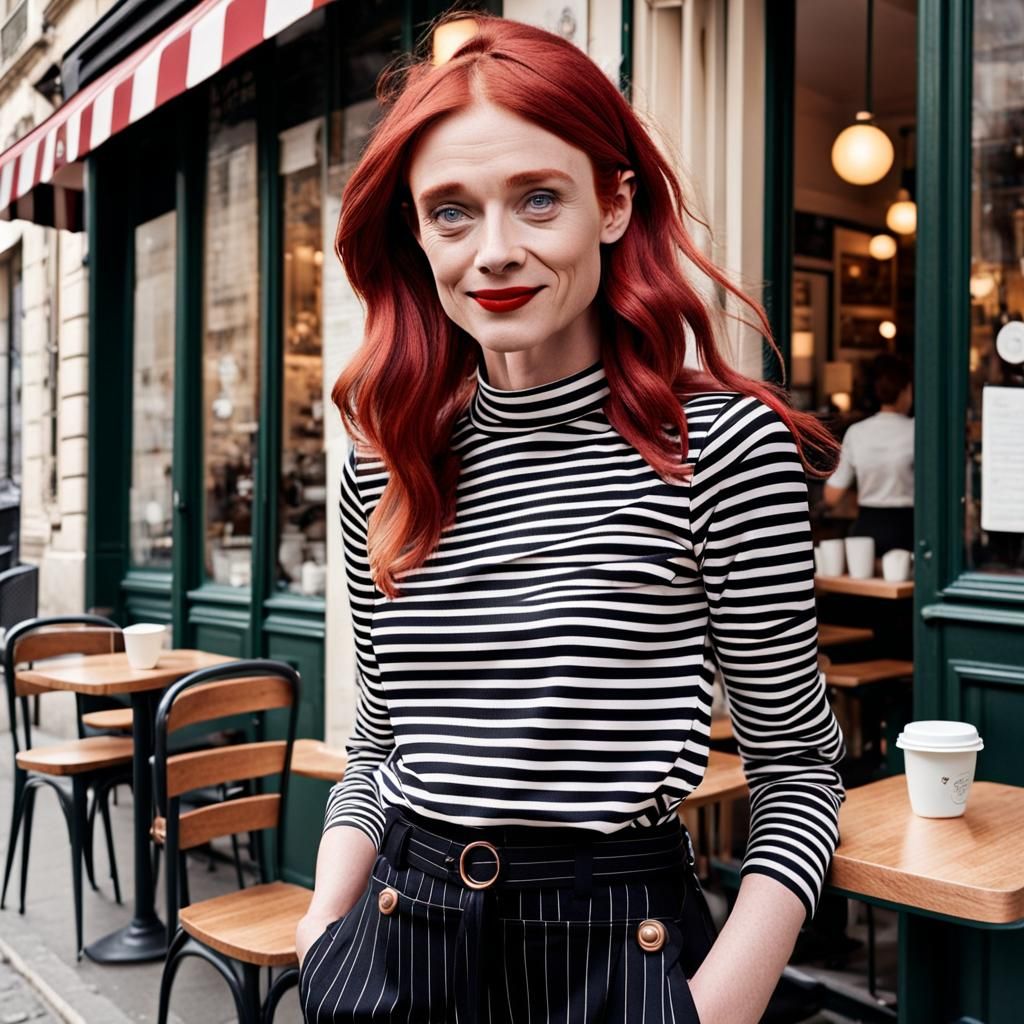 Parisian Cafe Scene: Woman with Red Hair