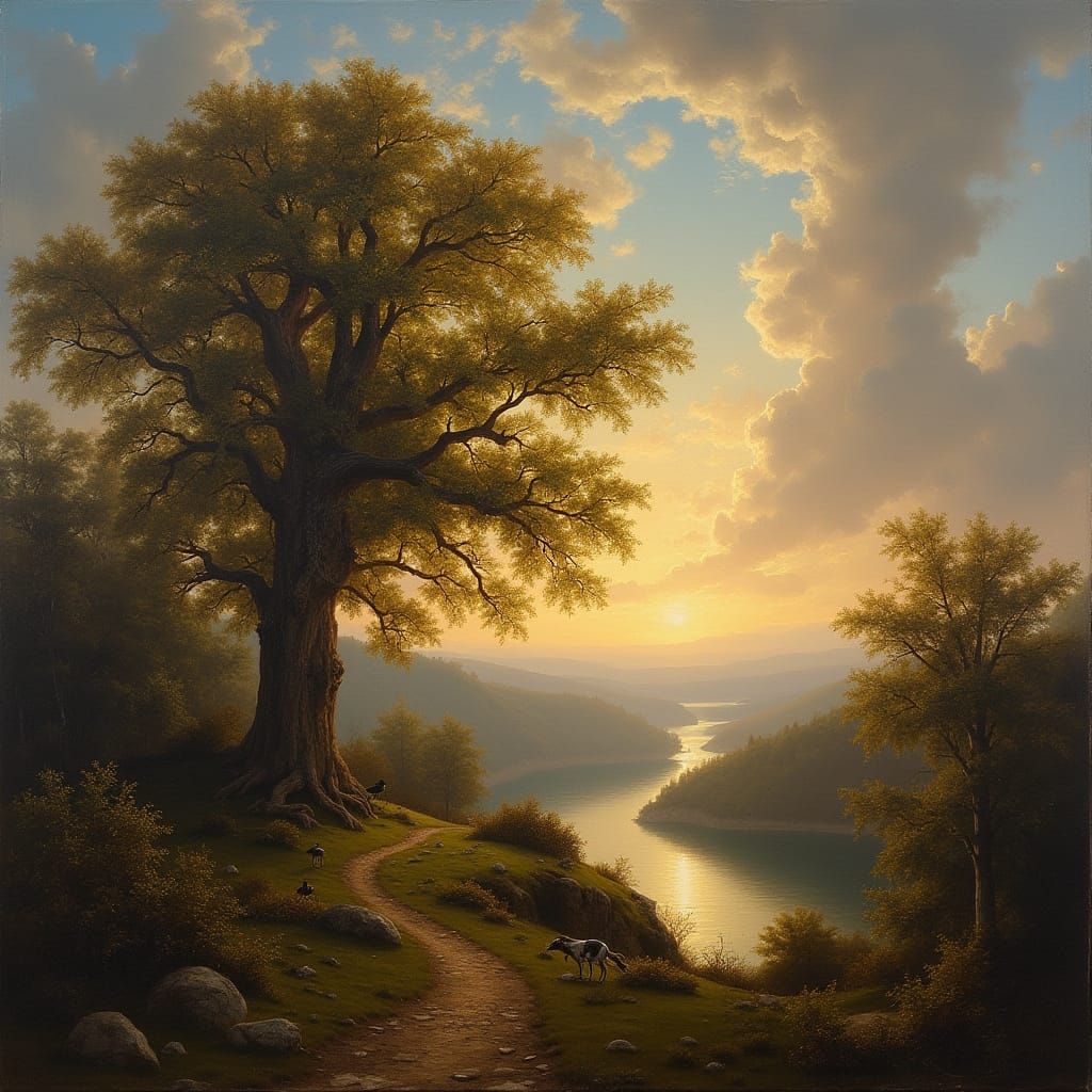 Romantic Landscape Painting in the Style of Thomas Cole