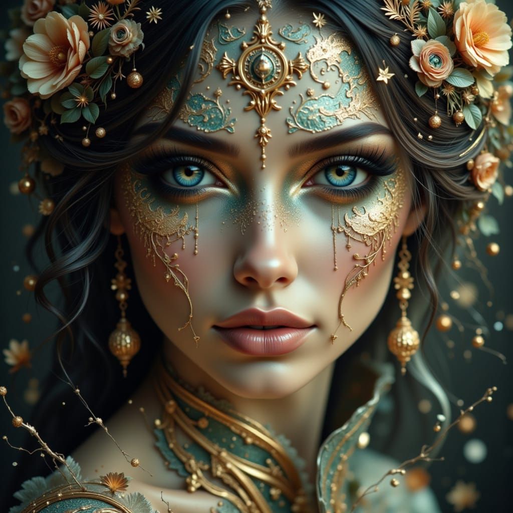 Gorgeous Fantasy Woman with Extravagant Makeup