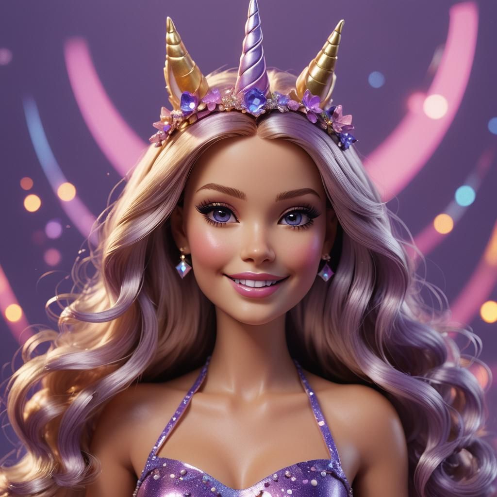 Hyperrealistic Barbie Portrait with Unicorn Horn