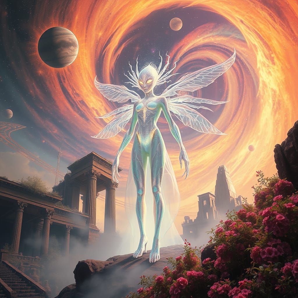 Glowing Alien Entity in Nebular Ruins