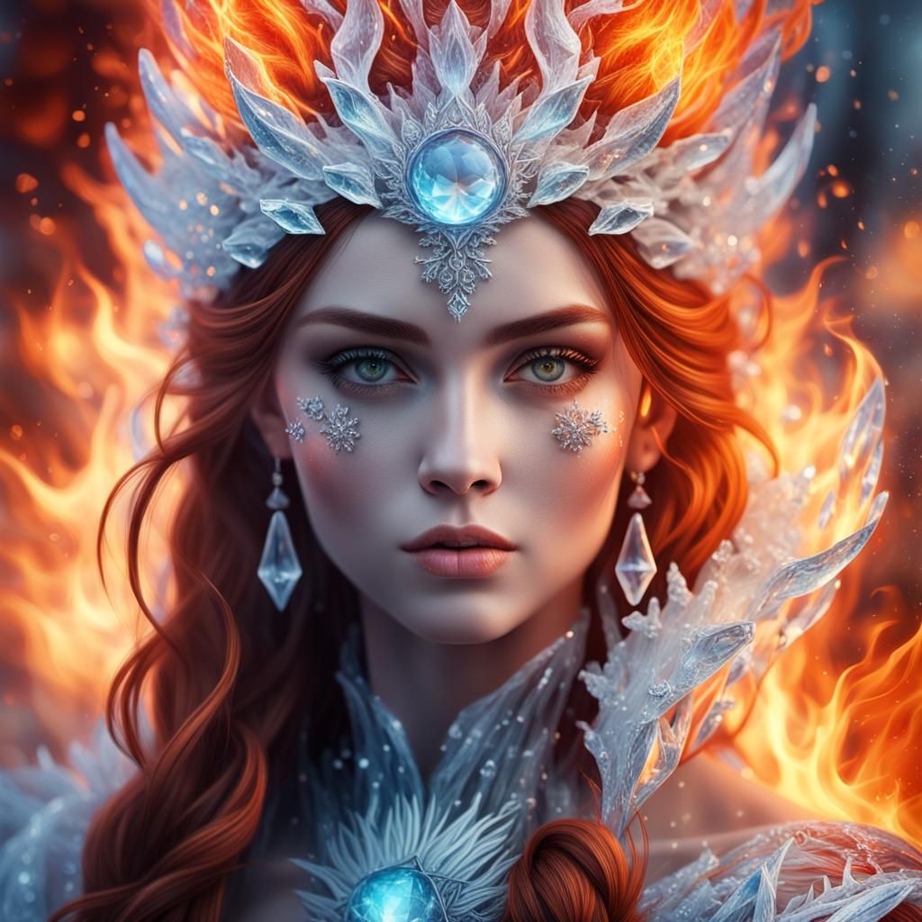 Ice and Fire Goddess Portrait in Digital Art