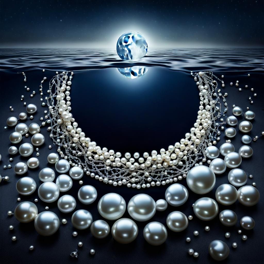 Surreal Silver Moon and Pearl Reflection