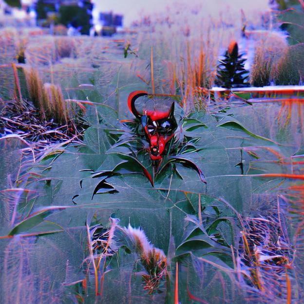 Devil Emerges from Weeds: A Surreal Scene