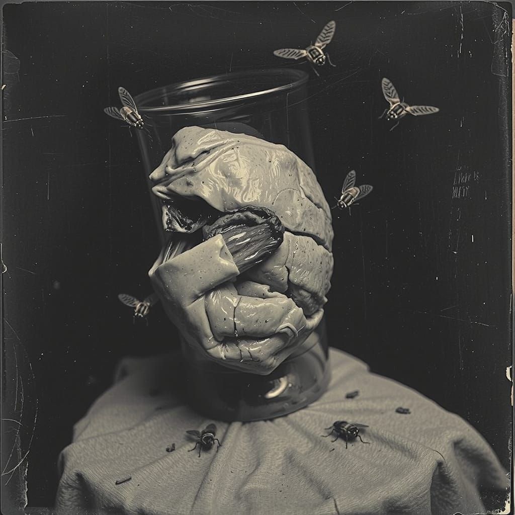 Decaying Meat Still Life in Stark Vintage Photograph