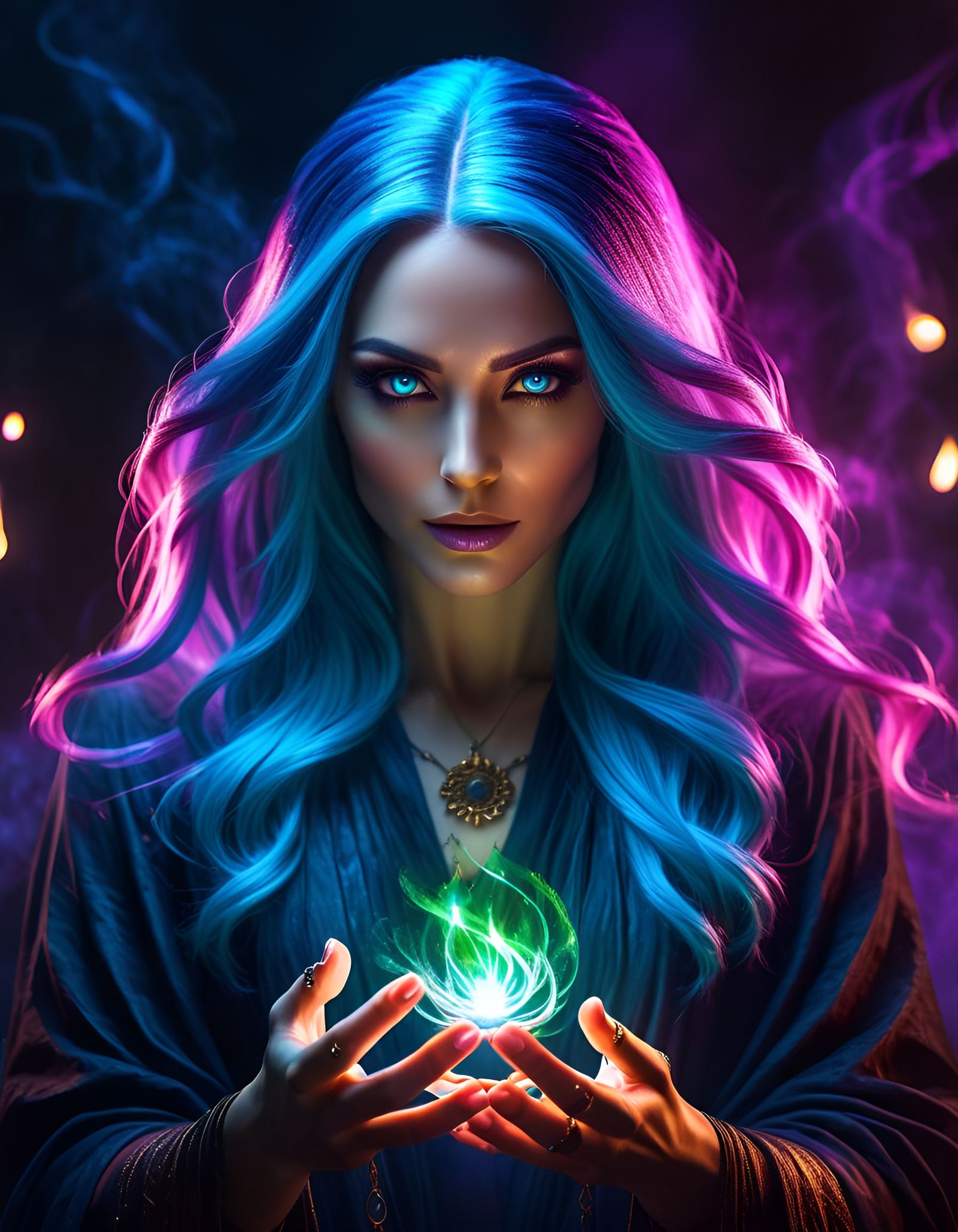 Enchantress Casting Spell with Glowing Energy