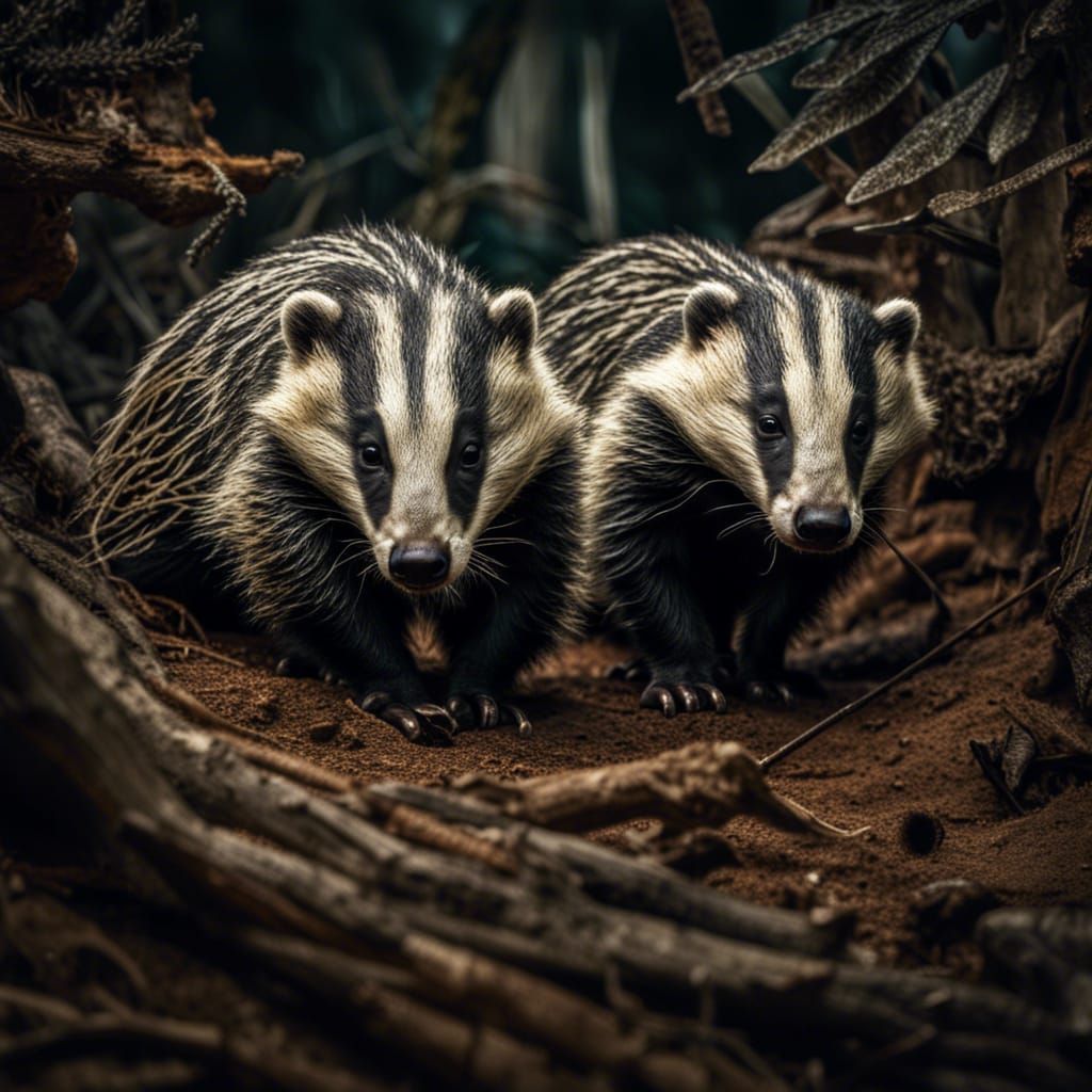Hyperrealistic Badgers in Atmospheric Lighting