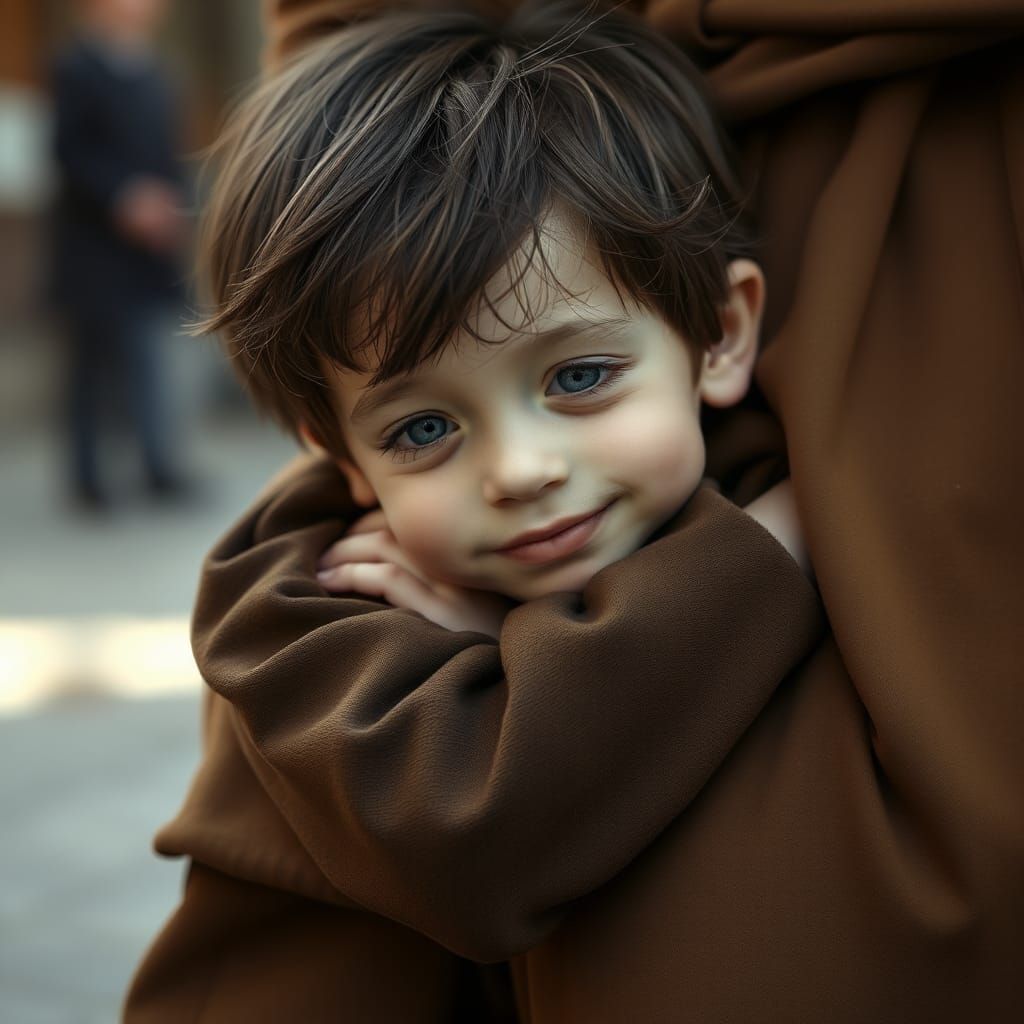 Boy Seeking Comfort in Dreamlike Portrait Style