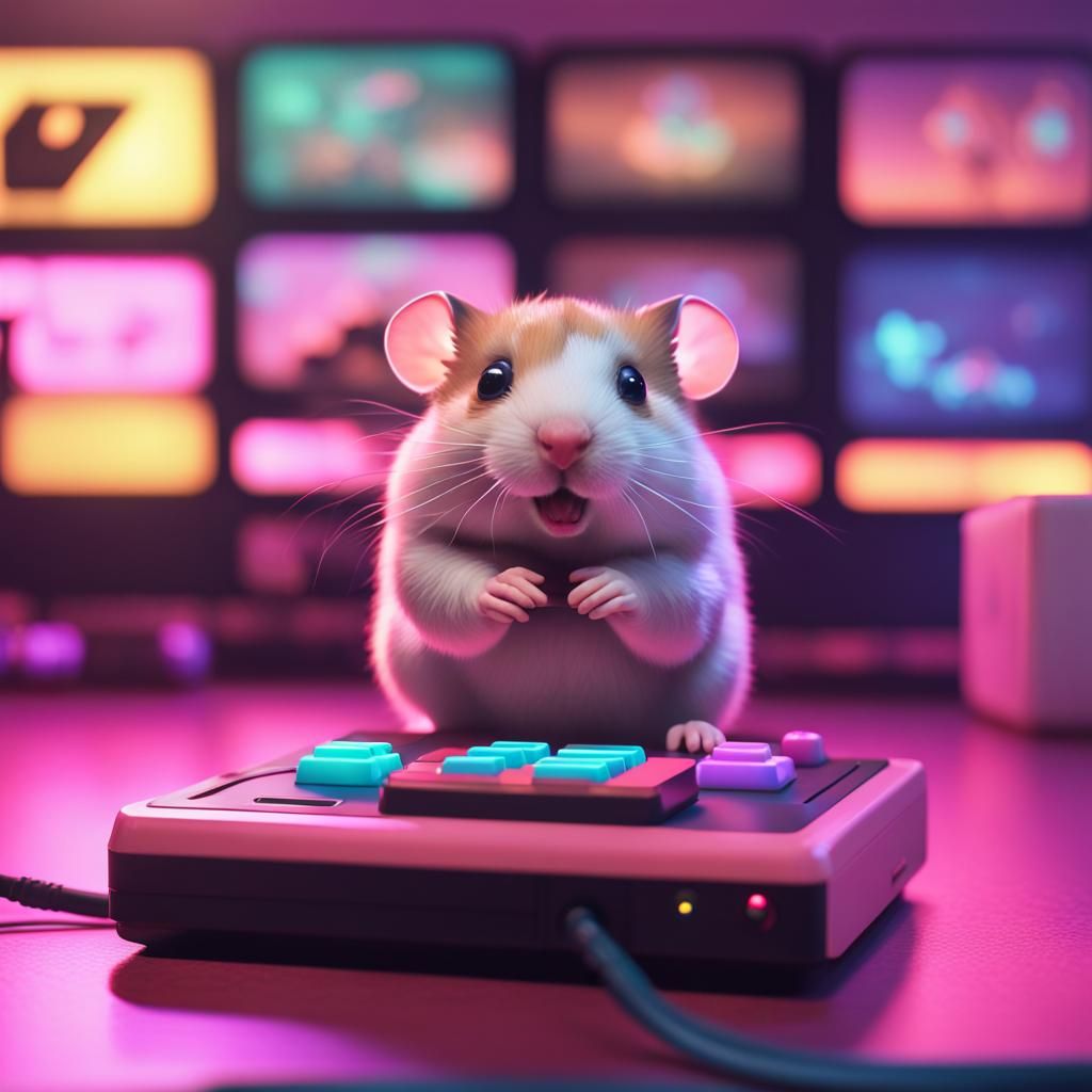 Vaporwave retro hamster gamer