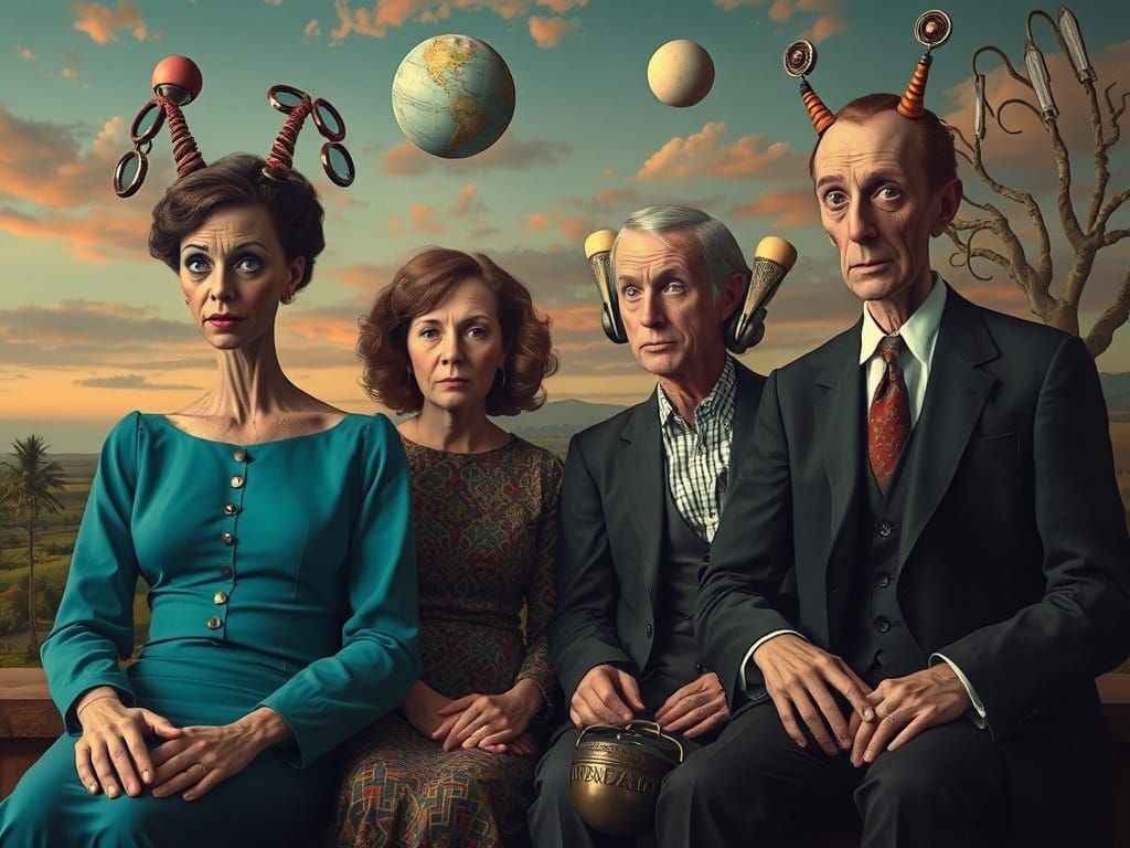 Surreal Family Gathering in an Eccentric Dreamscape