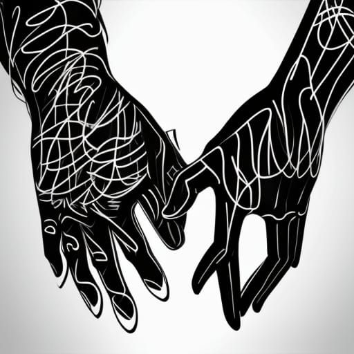 Intimate Line Art Portrayal of Hands in Love