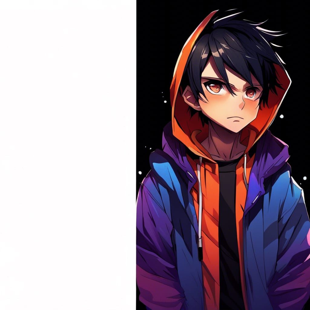 Menacing Anime Boy with Gradient Jacket
