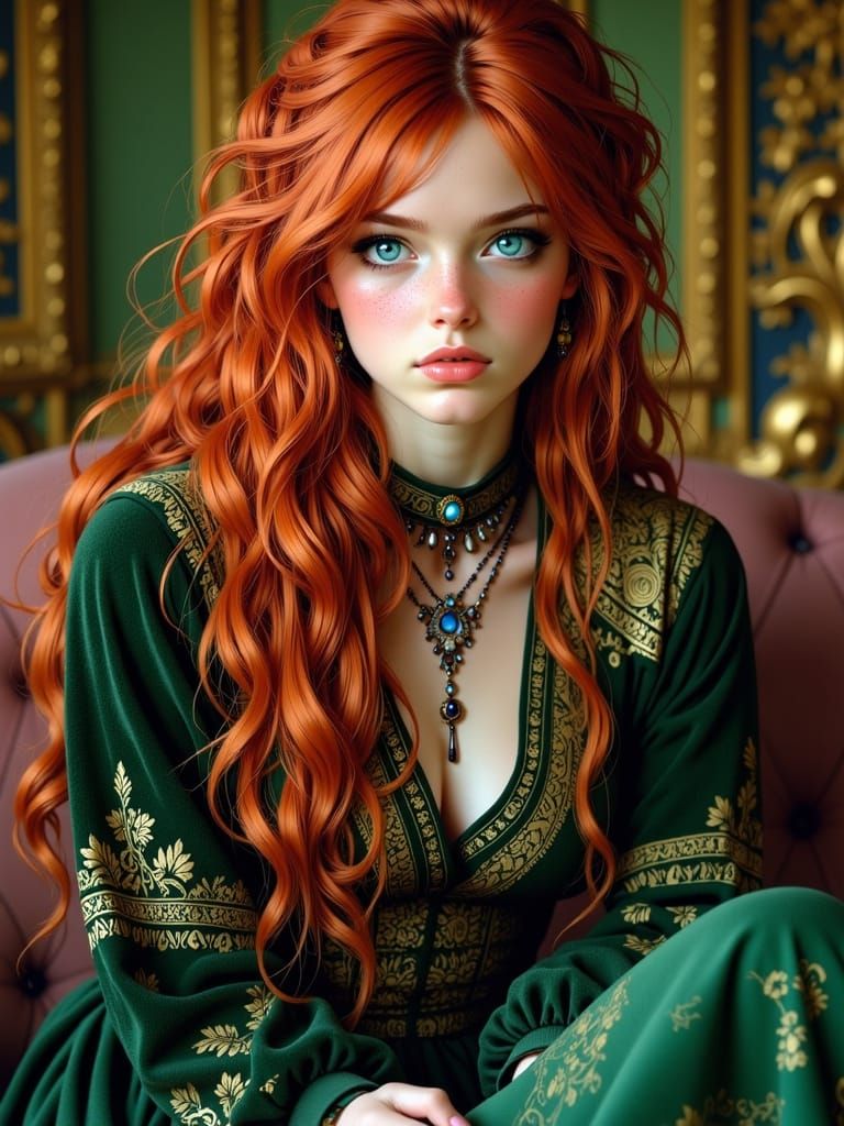 Elegant Woman in Emerald Velvet, Inspired by Pre-Raphaelite ...