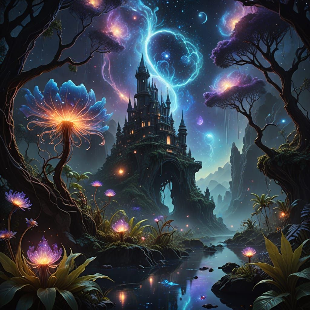 Ethereal Astro Mouse in Bioluminescent Jungle