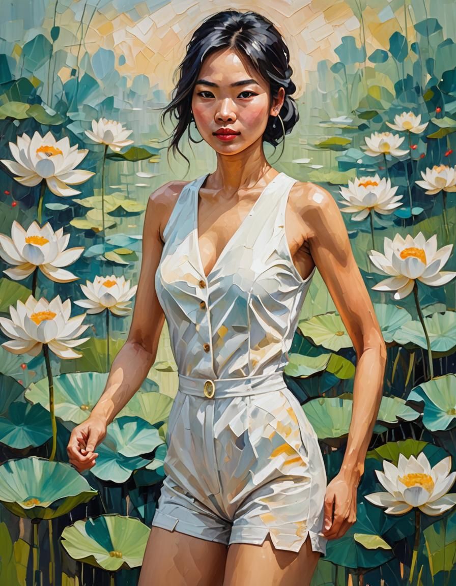 Vietnamese Woman in Expressive Post-Impressionist Oil Painti...