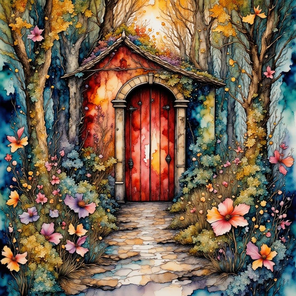 Fairytale Hidden Door in Forest with Dragonflies