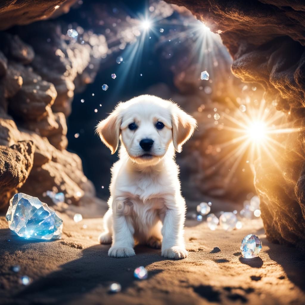 Puppy Discovery: Crystalline Cave in Divine Light